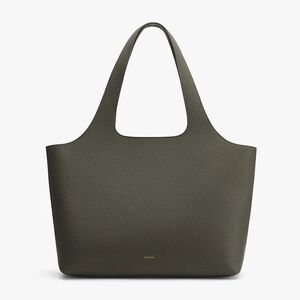 Cuyana 16” System Tote, Wide Strap & Laptop Sleeve in Dark Olive Pebbled Leather